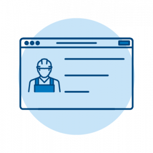 Graphic icon displaying a web page with a contractor silhouette