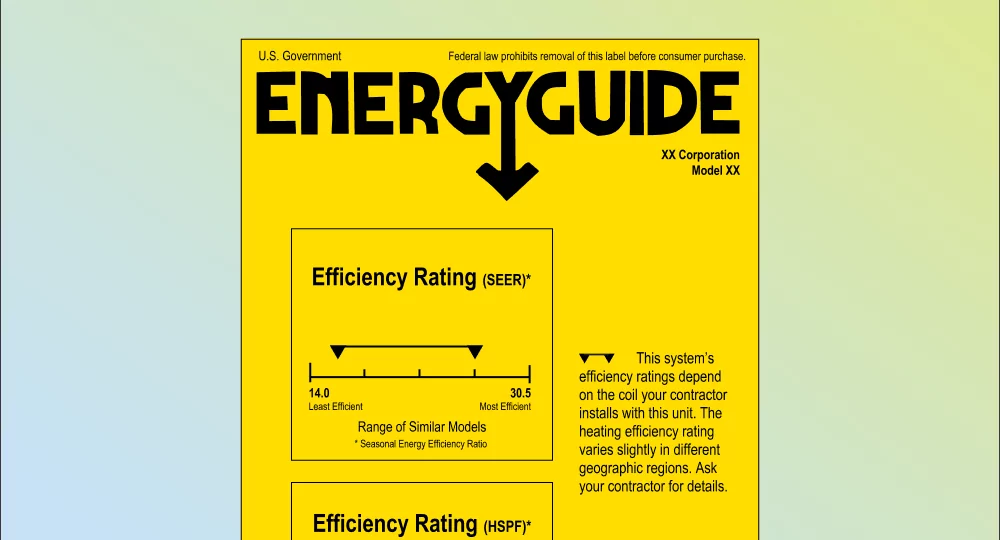 Illustration of a EnergyGuide sticker with an efficiency rating