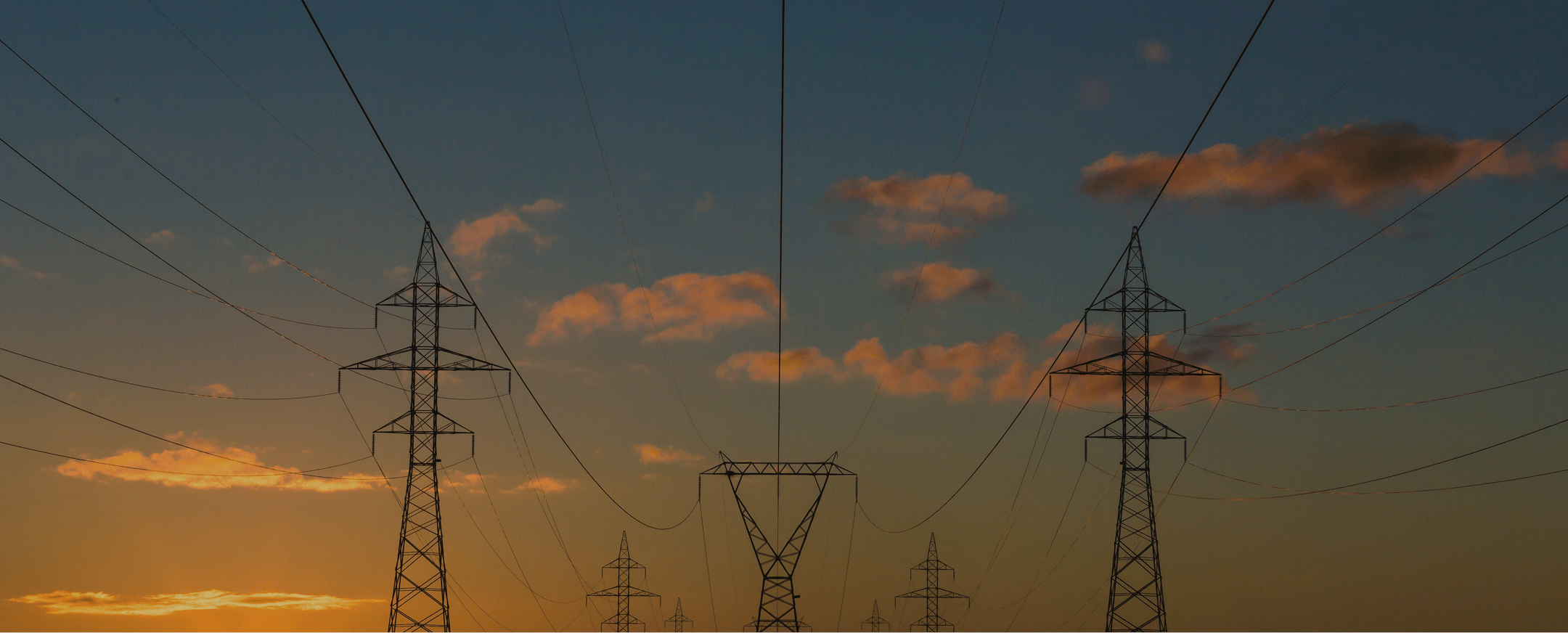 Transmission lines at sunset.