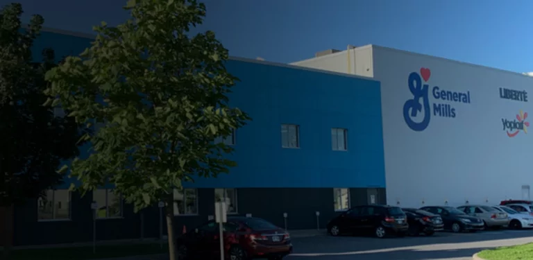 General Mills facility exterior at dusk.
