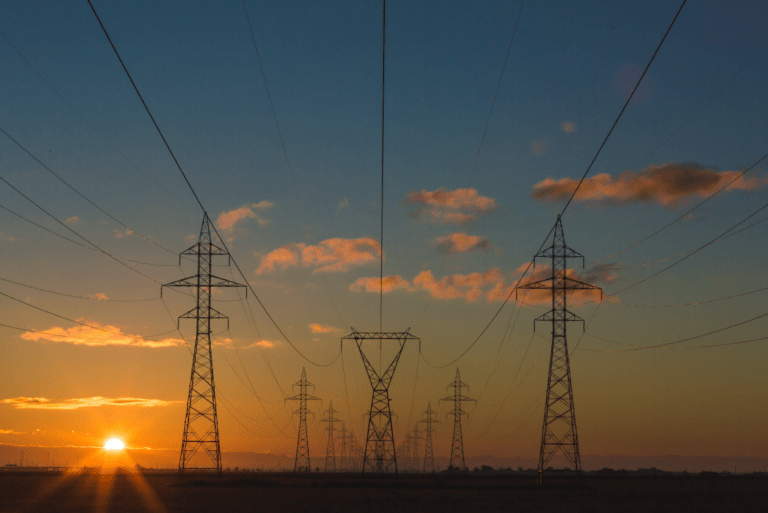 Transmission lines against the sunset