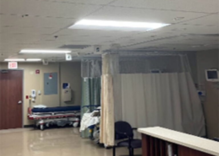 A treatment room at TriStar Centennial Hospital showcasing LED lighting.