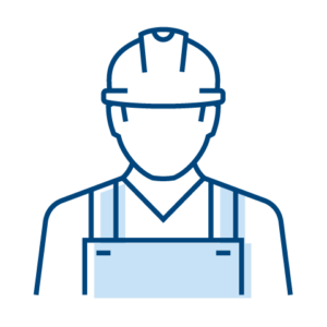 Icon of a TVA Energy Expert wearing a hard hat and protective overalls.